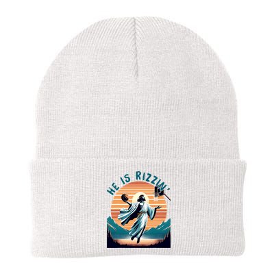He Is Rizzin Basketball Jesus Retro Easter Christian Beanie