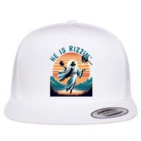 He Is Rizzin Basketball Jesus Retro Easter Christian Flat Bill Trucker Hat