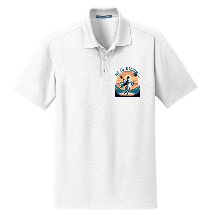 He Is Rizzin Basketball Jesus Retro Easter Christian Dry Zone Grid Polo