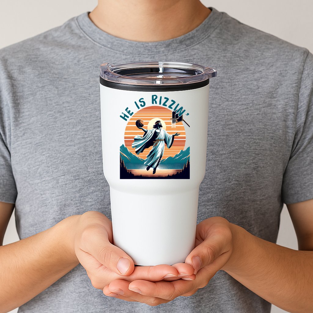 He Is Rizzin Basketball Jesus Retro Easter Christian Tumbler