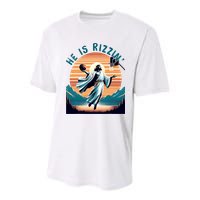 He Is Rizzin Basketball Jesus Retro Easter Christian Youth Performance Sprint T-Shirt