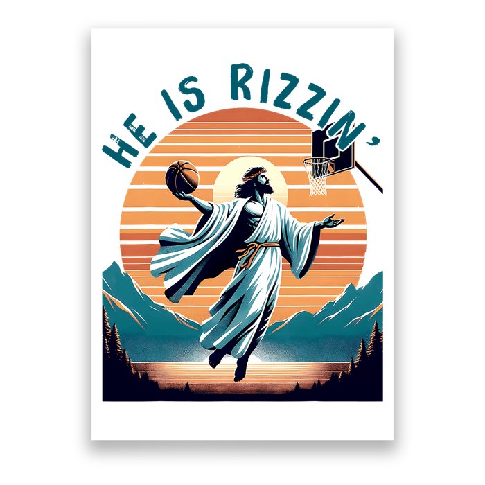 He Is Rizzin Basketball Jesus Retro Easter Christian Poster