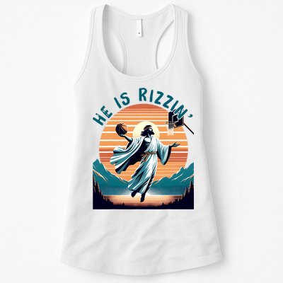 He Is Rizzin Basketball Jesus Retro Easter Christian Womens Tank Top