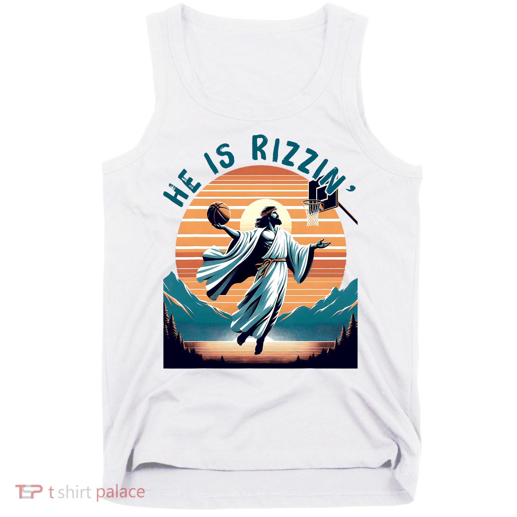 He Is Rizzin Basketball Jesus Retro Easter Christian Tank Top