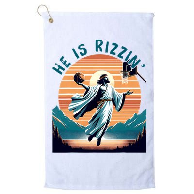 He Is Rizzin Basketball Jesus Retro Easter Christian Golf Towel
