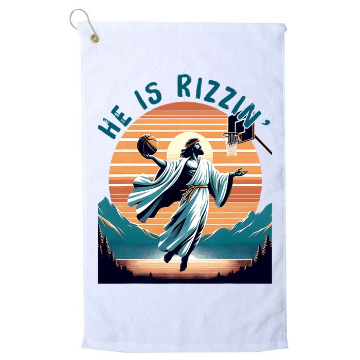 He Is Rizzin Basketball Jesus Retro Easter Christian Golf Towel