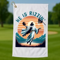 He Is Rizzin Basketball Jesus Retro Easter Christian Golf Towel