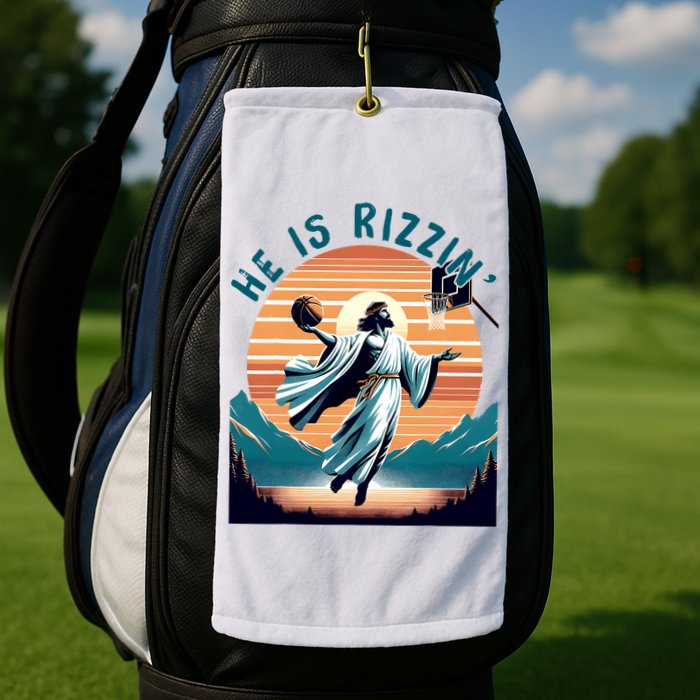 He Is Rizzin Basketball Jesus Retro Easter Christian Golf Towel