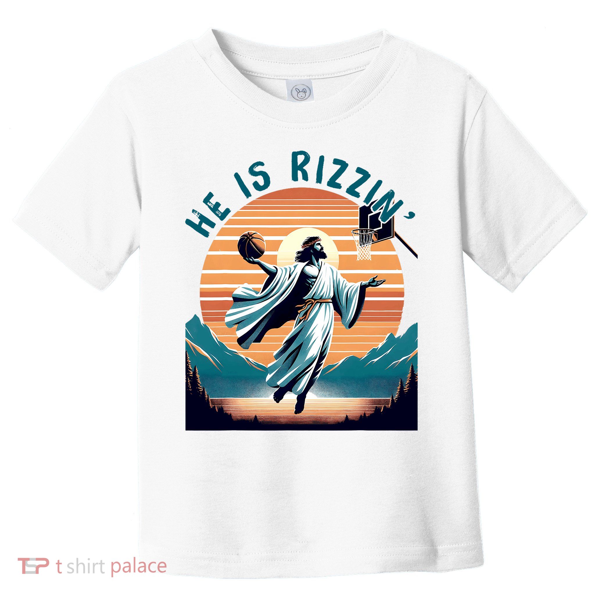 He Is Rizzin Basketball Jesus Retro Easter Christian Toddler T-Shirt