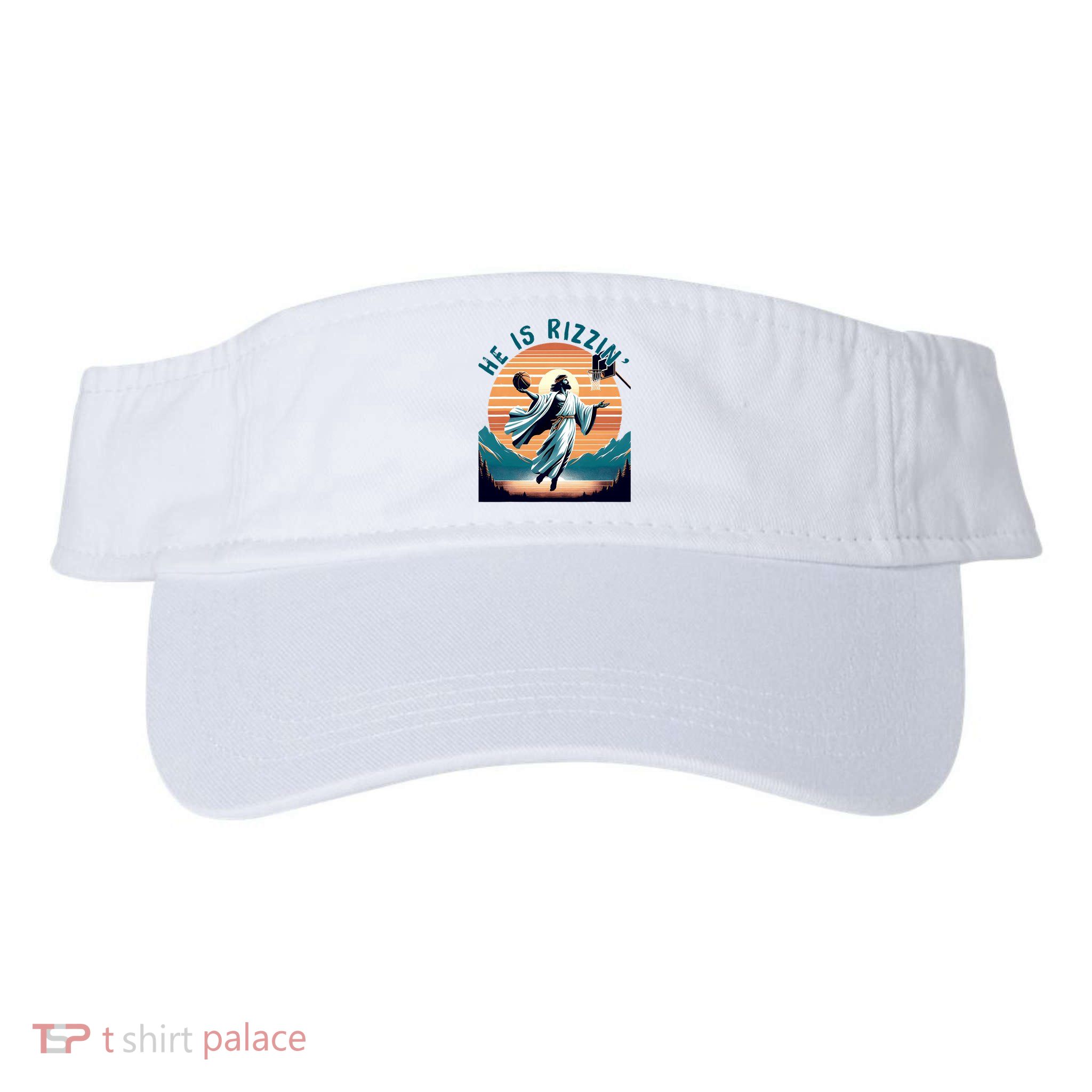 He Is Rizzin Basketball Jesus Retro Easter Christian Visor