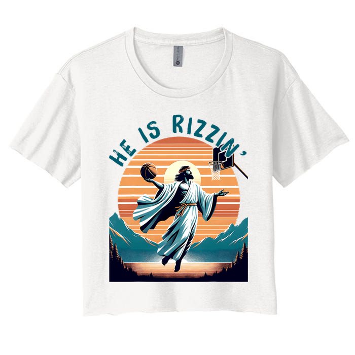 He Is Rizzin Basketball Jesus Retro Easter Christian Crop Top
