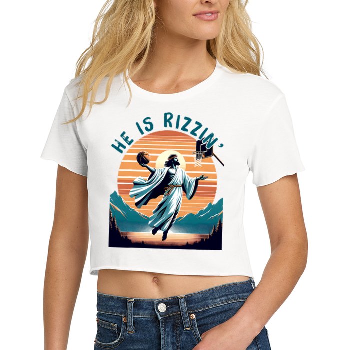 He Is Rizzin Basketball Jesus Retro Easter Christian Crop Top