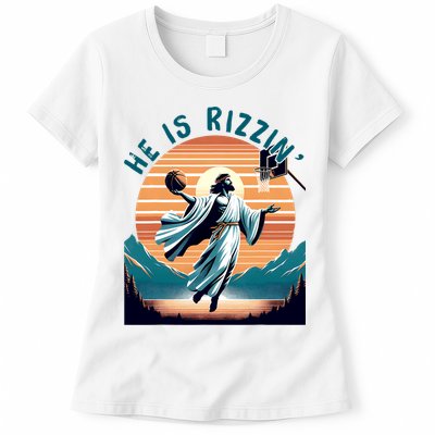 He Is Rizzin Basketball Jesus Retro Easter Christian Womens T-Shirt