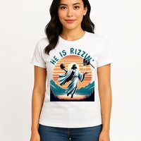 He Is Rizzin Basketball Jesus Retro Easter Christian Womens T-Shirt