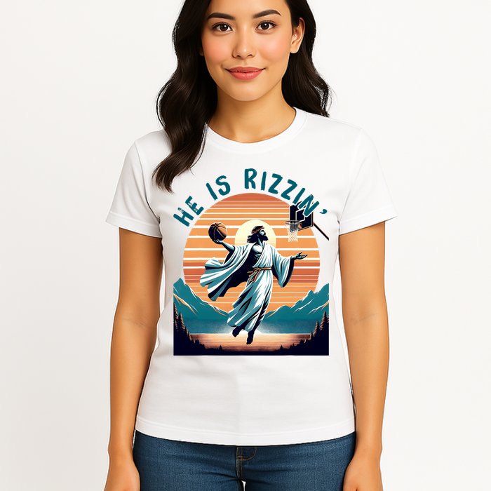 He Is Rizzin Basketball Jesus Retro Easter Christian Womens T-Shirt