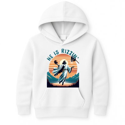 He Is Rizzin Basketball Jesus Retro Easter Christian Kids Hoodie
