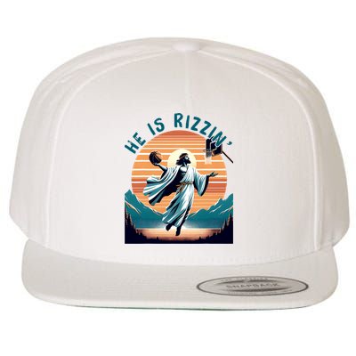 He Is Rizzin Basketball Jesus Retro Easter Christian Wool Snapback Cap