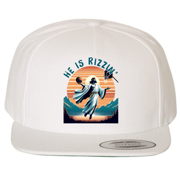 He Is Rizzin Basketball Jesus Retro Easter Christian Wool Snapback Cap