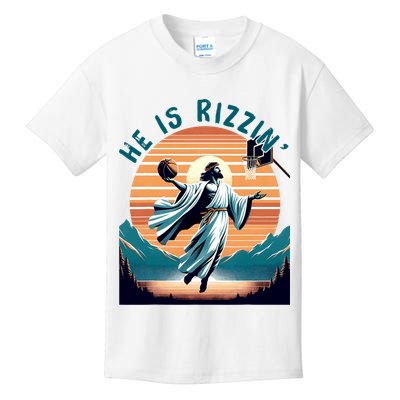He Is Rizzin Basketball Jesus Retro Easter Christian Kids T-Shirt