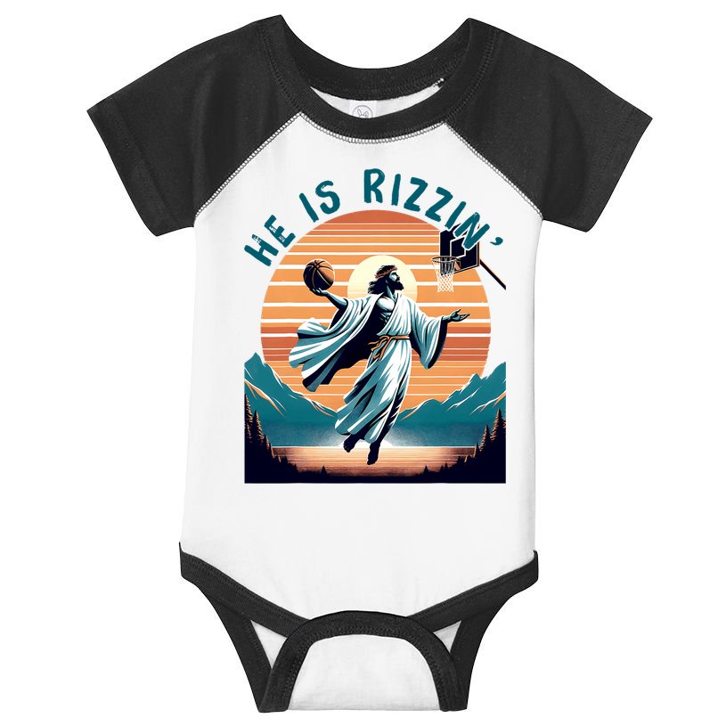 He Is Rizzin Basketball Jesus Retro Easter Christian Infant Baby Jersey Bodysuit
