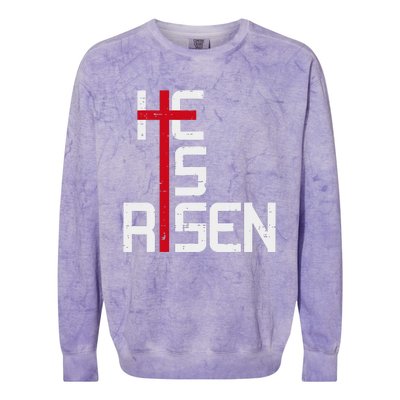 He Is Risen Cross Jesus Easter Christian Religious Trending Design Colorblast Crewneck Sweatshirt