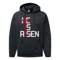 He Is Risen Cross Jesus Easter Christian Religious Trending Design Performance Fleece Hoodie