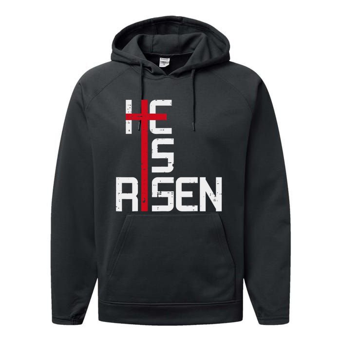 He Is Risen Cross Jesus Easter Christian Religious Trending Design Performance Fleece Hoodie