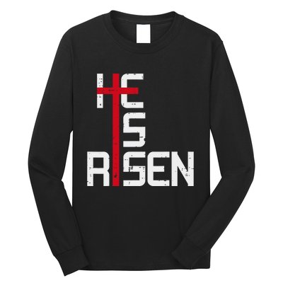 He Is Risen Cross Jesus Easter Christian Religious Trending Design Long Sleeve Shirt