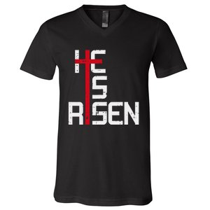 He Is Risen Cross Jesus Easter Christian Religious Trending Design V-Neck T-Shirt