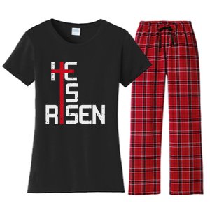 He Is Risen Cross Jesus Easter Christian Religious Trending Design Women's Flannel Pajama Set