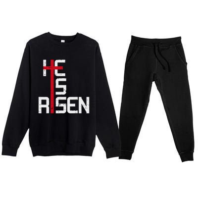 He Is Risen Cross Jesus Easter Christian Religious Trending Design Premium Crewneck Sweatsuit Set