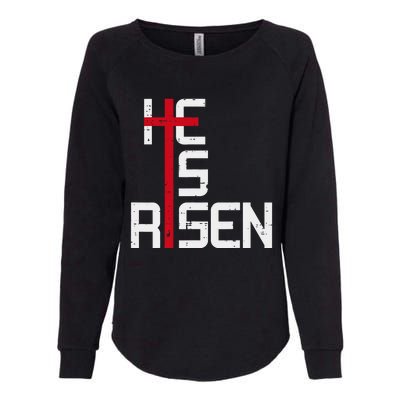 He Is Risen Cross Jesus Easter Christian Religious Trending Design Womens California Wash Sweatshirt