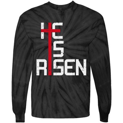 He Is Risen Cross Jesus Easter Christian Religious Trending Design Tie-Dye Long Sleeve Shirt