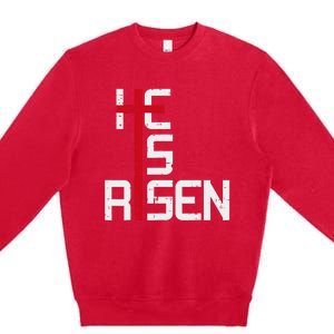 He Is Risen Cross Jesus Easter Christian Religious Trending Design Premium Crewneck Sweatshirt