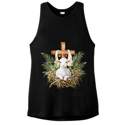 He Is Risen Lamb Cross Jesus Religious Christian Women Ladies PosiCharge Tri-Blend Wicking Tank