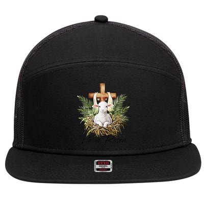 He Is Risen Lamb Cross Jesus Religious Christian Women 7 Panel Mesh Trucker Snapback Hat