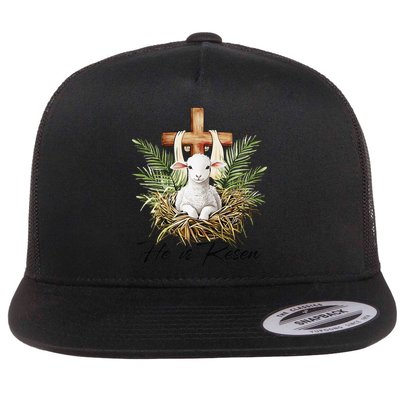 He Is Risen Lamb Cross Jesus Religious Christian Women Flat Bill Trucker Hat