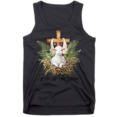 He Is Risen Lamb Cross Jesus Religious Christian Women Tank Top