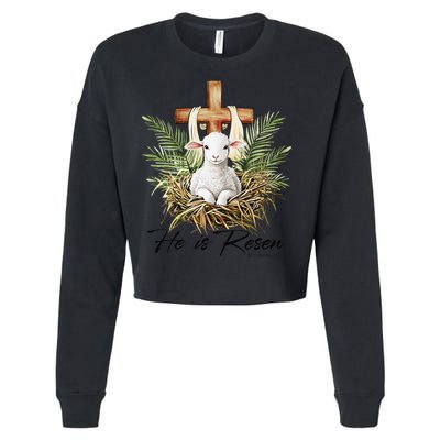 He Is Risen Lamb Cross Jesus Religious Christian Women Cropped Pullover Crew