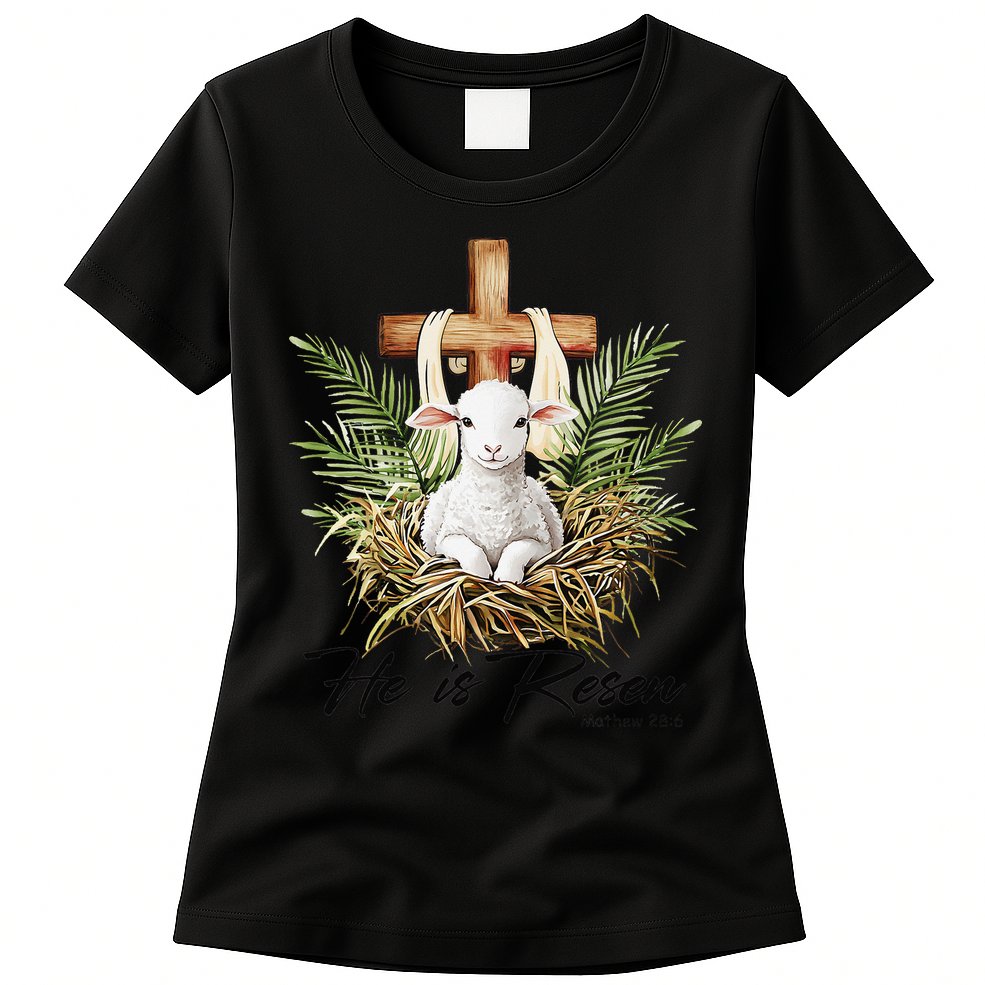 He Is Risen Lamb Cross Jesus Religious Christian Women Womens T-Shirt