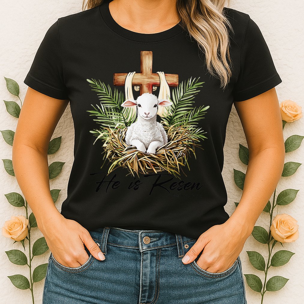 He Is Risen Lamb Cross Jesus Religious Christian Women Womens T-Shirt