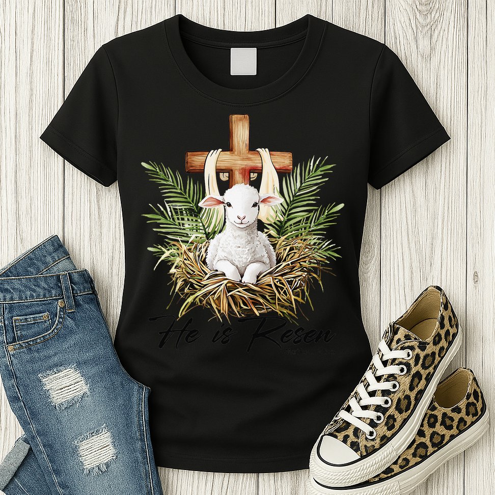 He Is Risen Lamb Cross Jesus Religious Christian Women Womens T-Shirt
