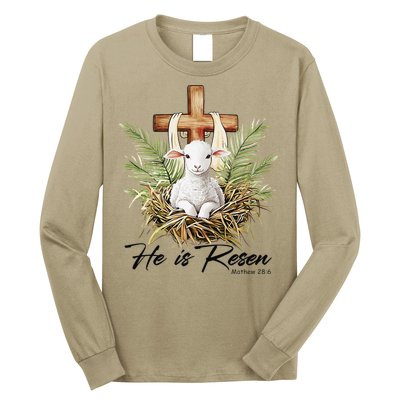 He Is Risen Lamb Cross Jesus Religious Christian Women Long Sleeve Shirt