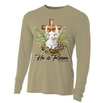 He Is Risen Lamb Cross Jesus Religious Christian Women Cooling Performance Long Sleeve Crew