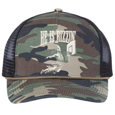 He Is Rizzin Jesus Playing Basketball Retro Rope Trucker Hat Cap