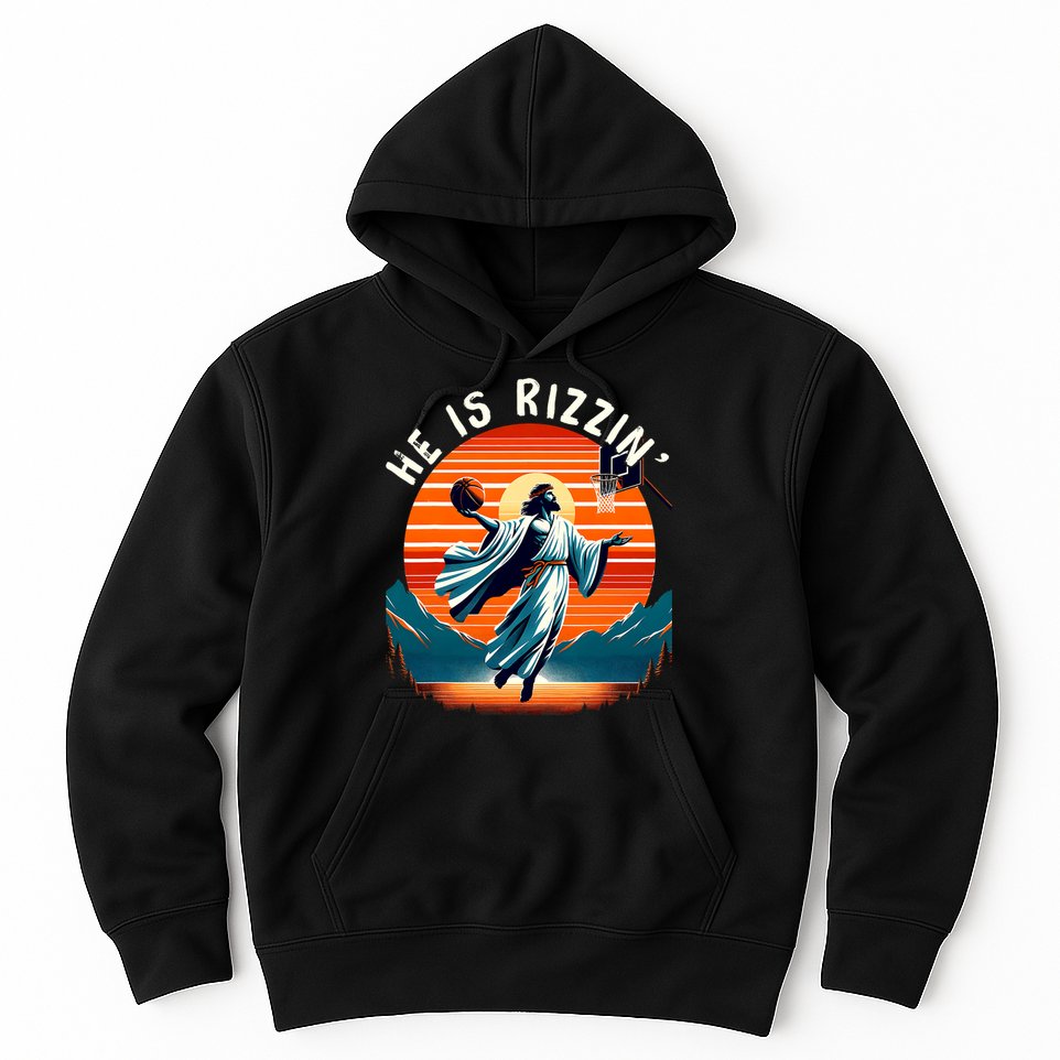 He Is Rizzin Basketball Jesus Retro Easter Christian Trendy Design Hoodie