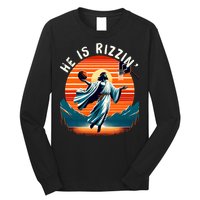 He Is Rizzin Basketball Jesus Retro Easter Christian Trendy Design Long Sleeve Shirt