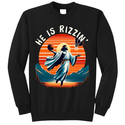 He Is Rizzin Basketball Jesus Retro Easter Christian Trendy Design Sweatshirt