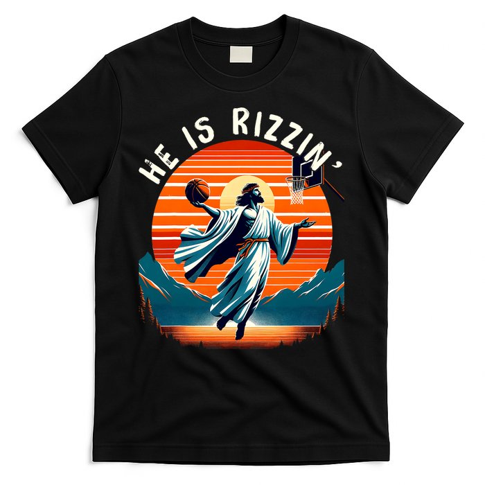 He Is Rizzin Basketball Jesus Retro Easter Christian Trendy Design T-Shirt