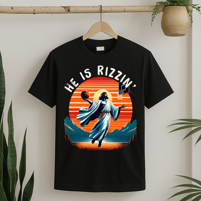 He Is Rizzin Basketball Jesus Retro Easter Christian Trendy Design T-Shirt